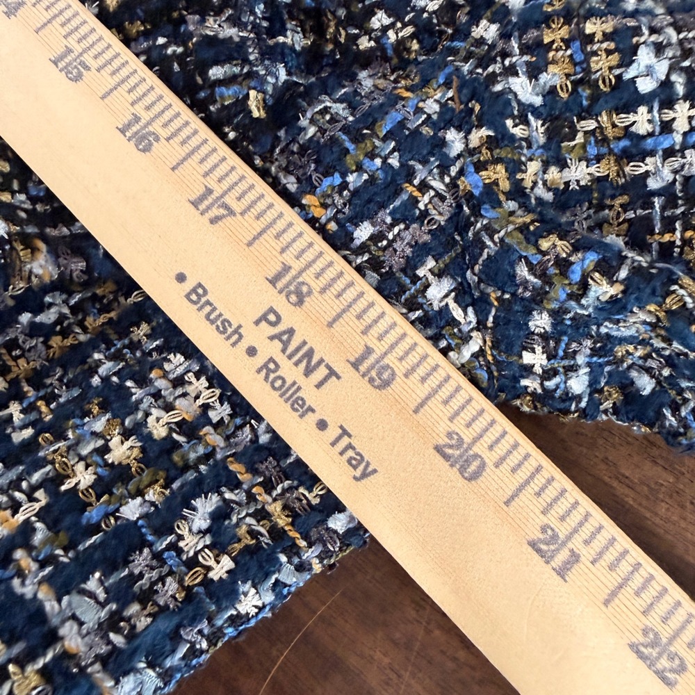 Ann Taylor Tweed Jacket Womens 10 Pre-Opened Blazer Navy Ruffle Fringe Trim Open - Picture 8 of 13